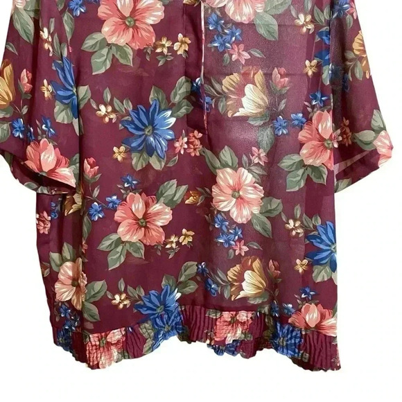 VGT ALFRED DUNNER Women's Dress Blouse Floral Print Elastic Hem Burgundy Size 16 - Picture 4 of 11